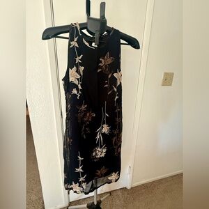 Sacred Threads Black Midi Dress with Cream Floral Motif